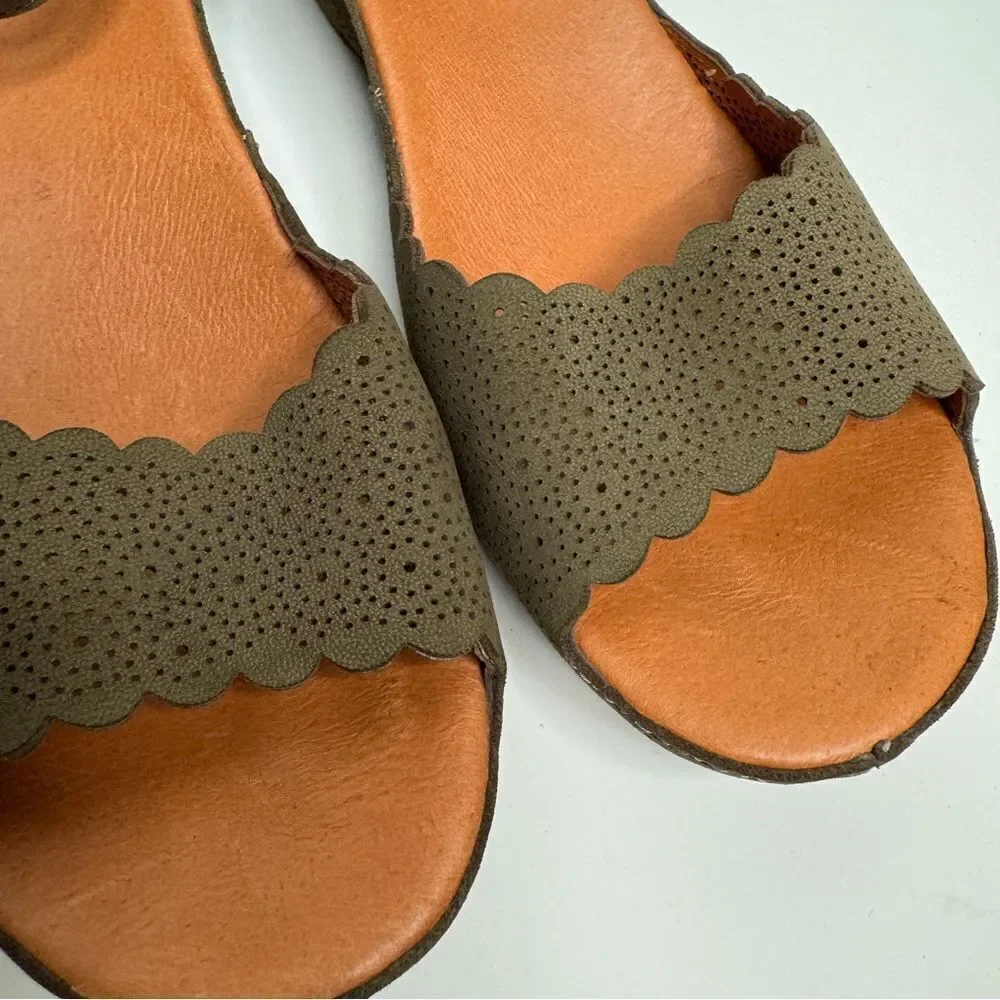 Sundance Olive Leather Laser Cut Wedge Sandals Size 39 New Vacation Capsule
